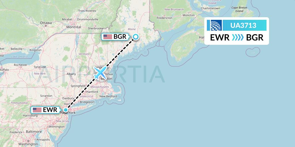 UA3713 United Airlines Flight Map: New York to Bangor
