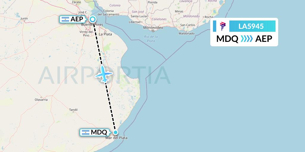LA5945 LAN Airlines Flight Map: Mar del Plata to Buenos Aires