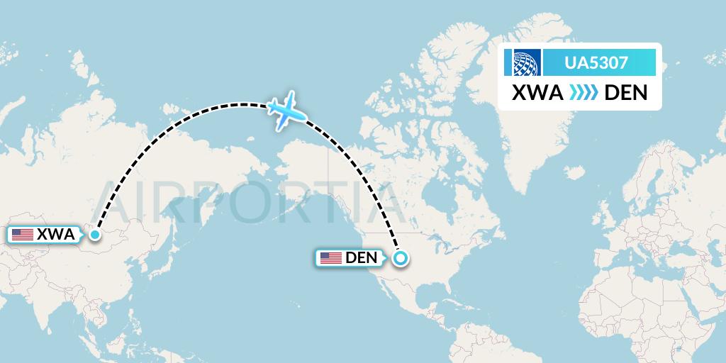 UA5307 United Airlines Flight Map: Williston to Denver