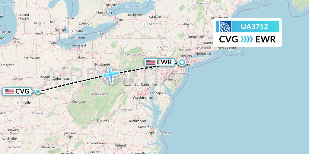 UA3712 United Airlines Flight Map: Cincinnati to New York