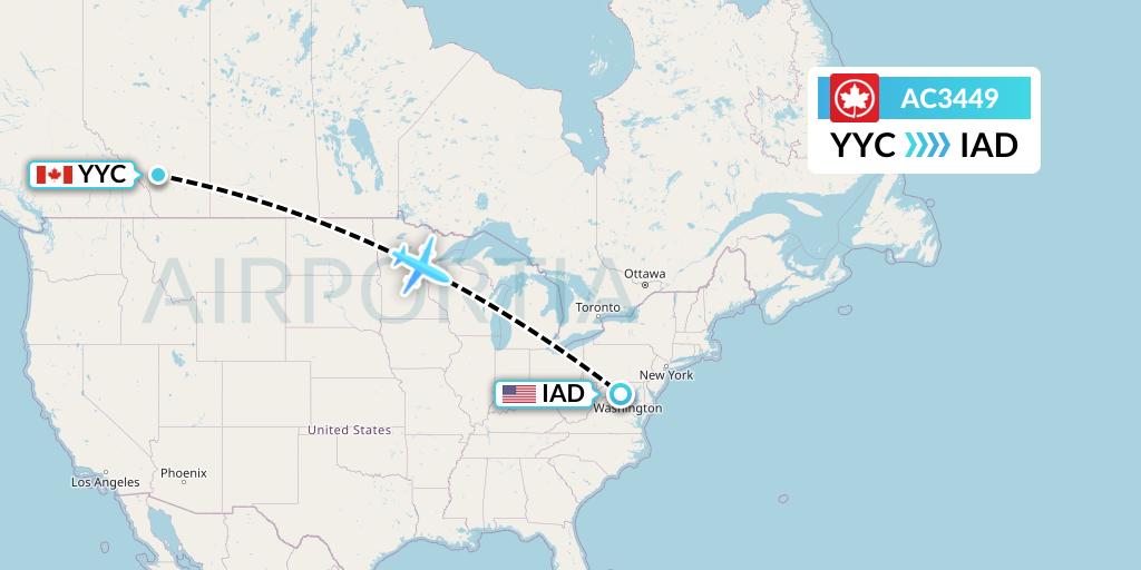 AC3449 Air Canada Flight Map: Calgary to Washington