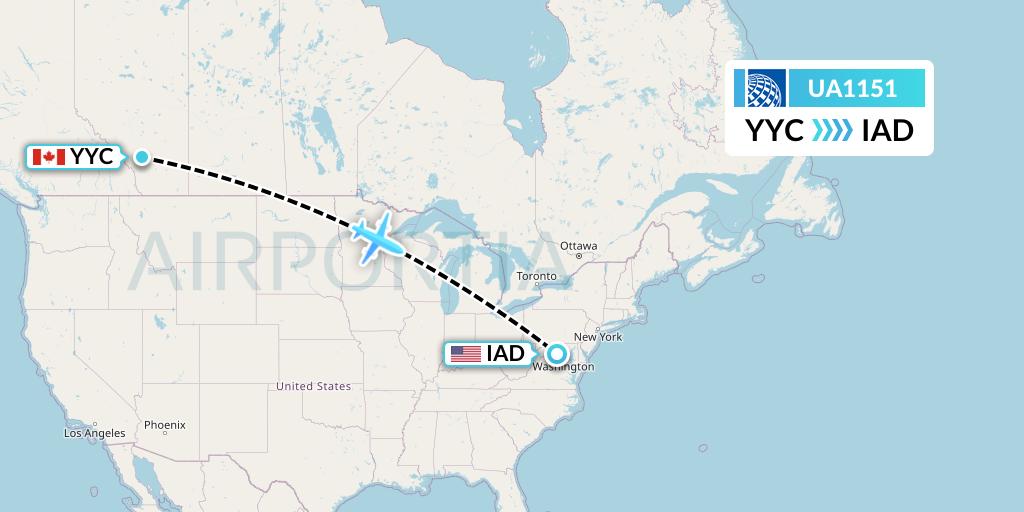 UA1151 United Airlines Flight Map: Calgary to Washington