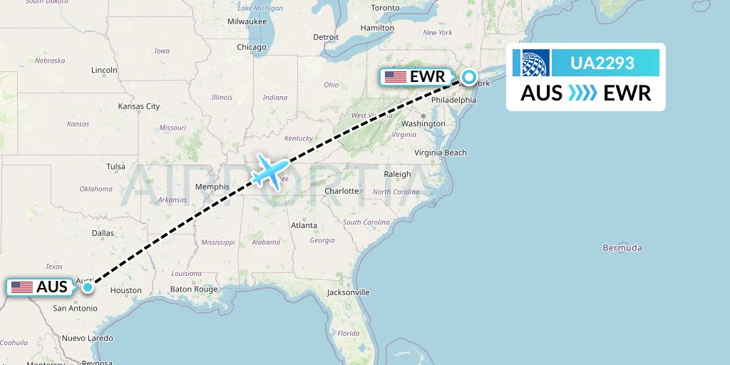 UA2293 United Airlines Flight Map: Austin to New York