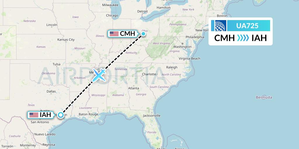 UA725 United Airlines Flight Map: Columbus to Houston