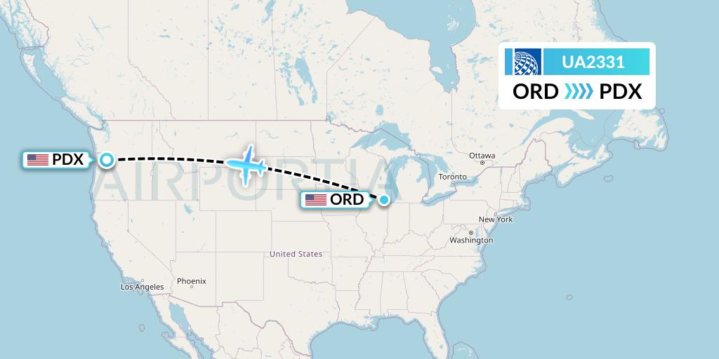UA2331 United Airlines Flight Map: Chicago to Portland