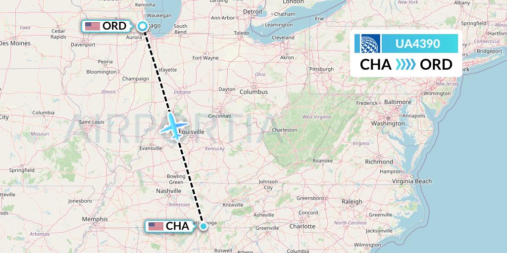 UA4390 United Airlines Flight Map: Chattanooga to Chicago