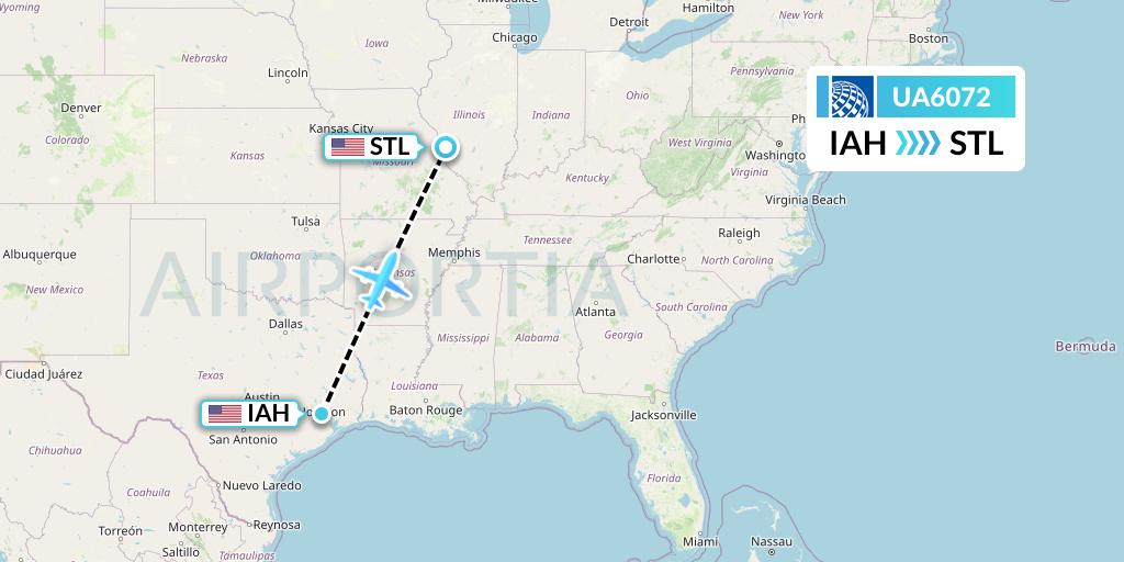 UA6072 United Airlines Flight Map: Houston to St. Louis