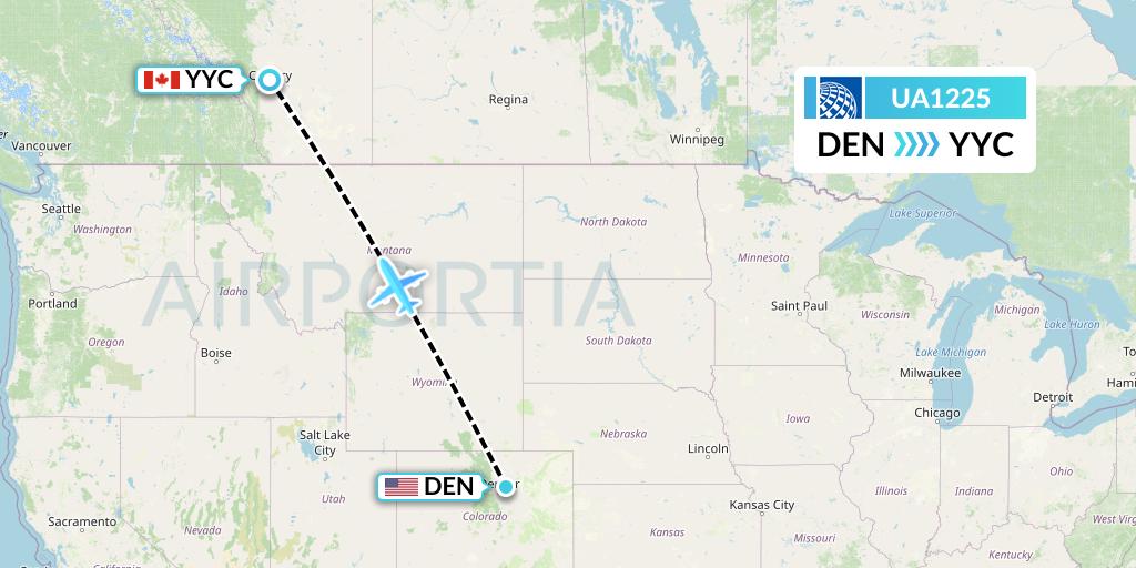 UA1225 United Airlines Flight Map: Denver to Calgary