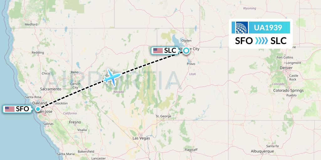 UA1939 United Airlines Flight Map: San Francisco to Salt Lake City