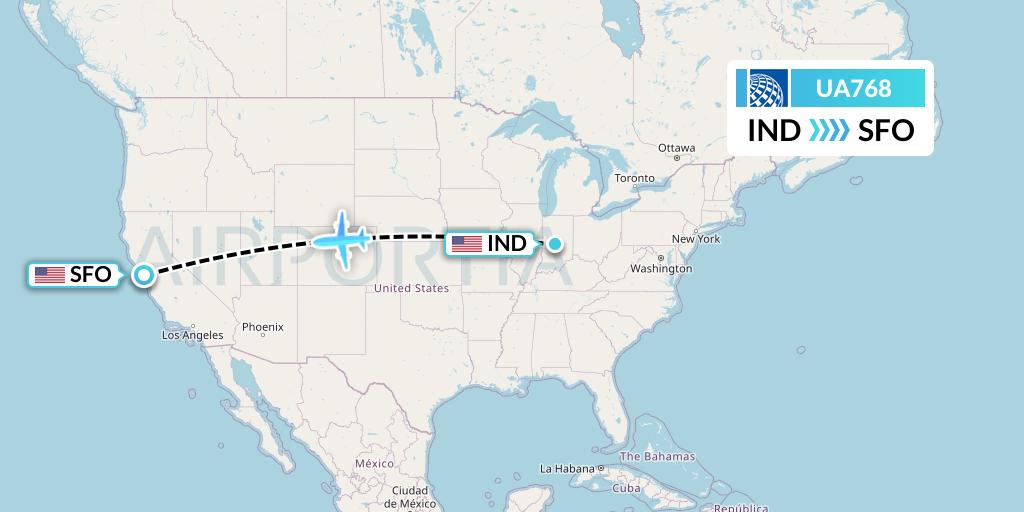 UA768 United Airlines Flight Map: Indianapolis to San Francisco