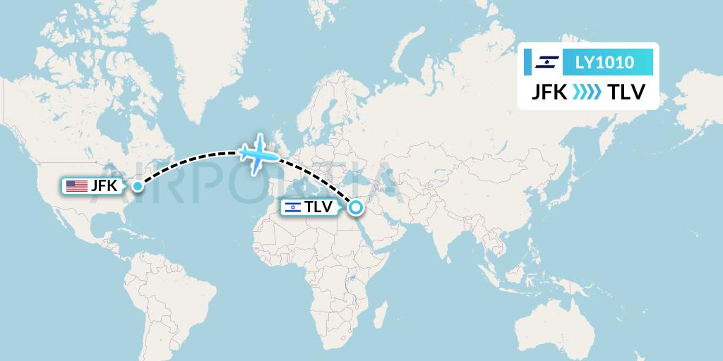 LY1010 El Al Flight Map: New York to Tel Aviv