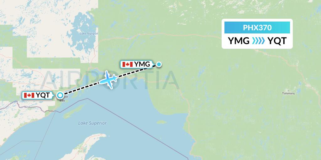 PHX370 SkyCare Flight Map: Manitouwadge to Thunder Bay