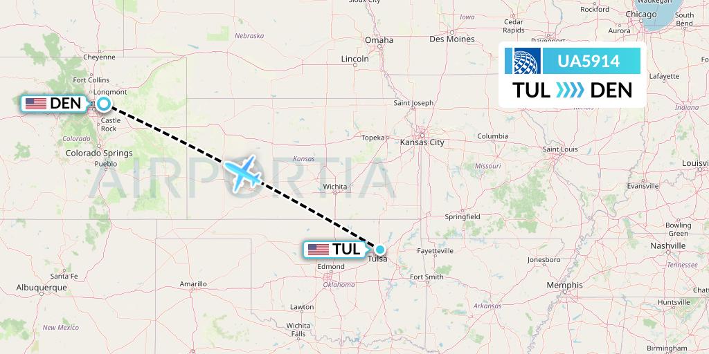 UA5914 United Airlines Flight Map: Tulsa to Denver