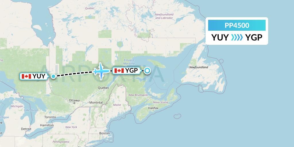 PP4500 Jet Aviation Business Jets Flight Map: Rouyn to Gaspe