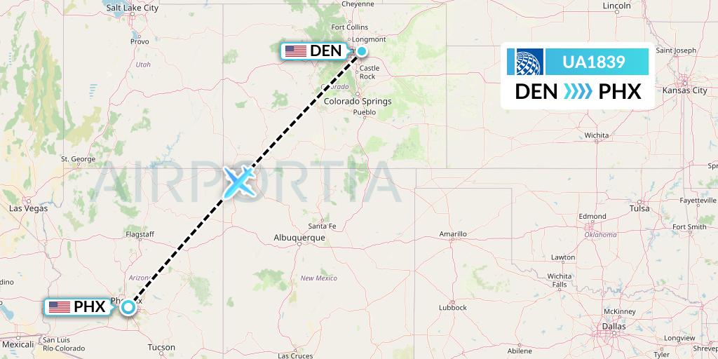UA1839 United Airlines Flight Map: Denver to Phoenix