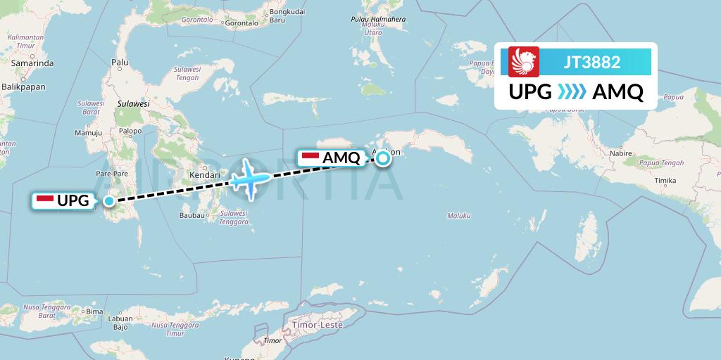 JT3882 Lion Airlines Flight Map: Makassar to Ambon