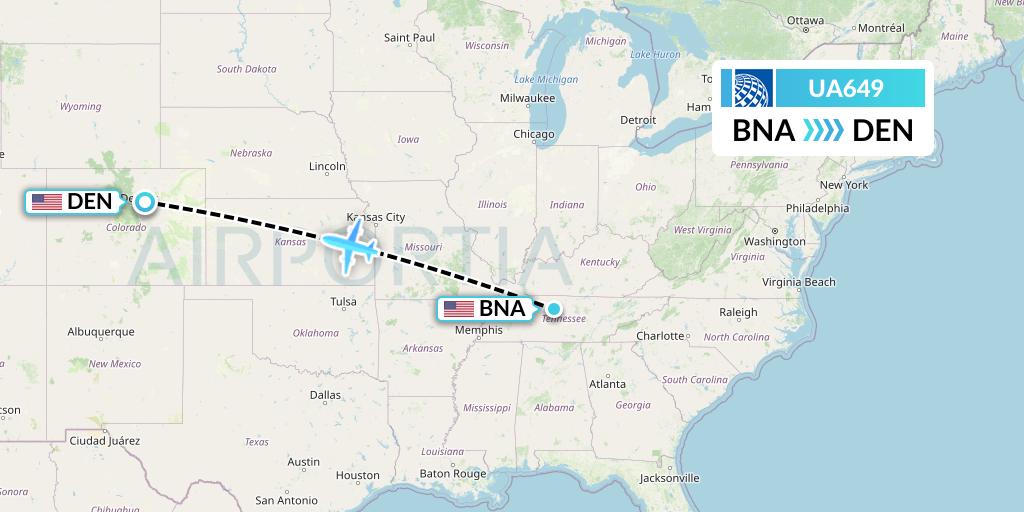 UA649 United Airlines Flight Map: Nashville to Denver