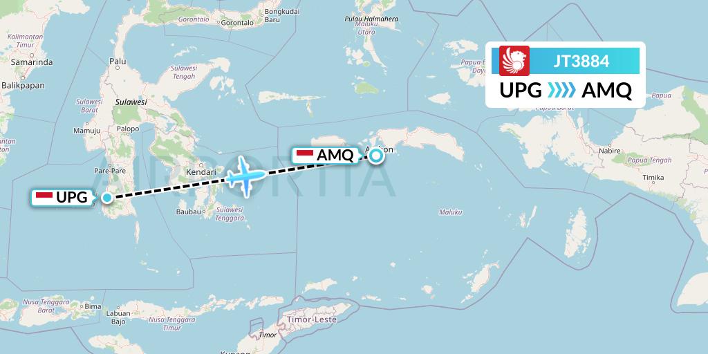 JT3884 Lion Airlines Flight Map: Makassar to Ambon