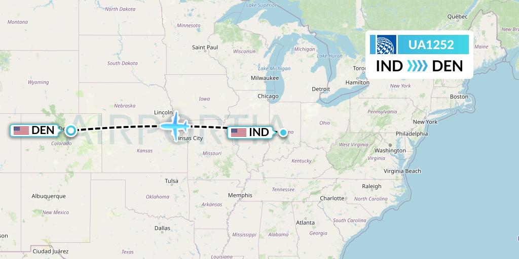 UA1252 United Airlines Flight Map: Indianapolis to Denver