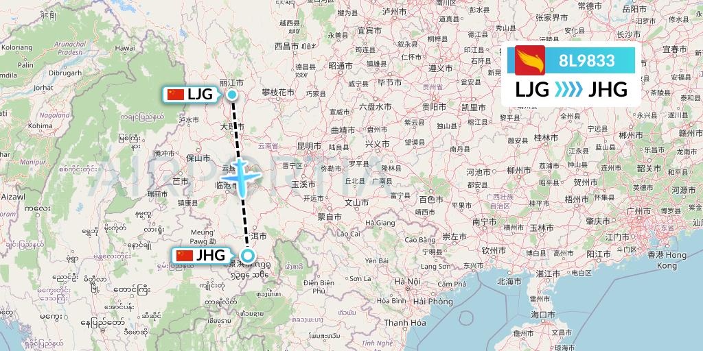 8L9833 Lucky Air Flight Map: Lijiang to Jinghong
