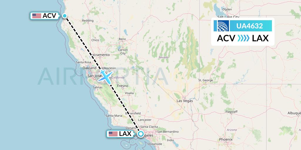 UA4632 United Airlines Flight Map: Eureka to Los Angeles