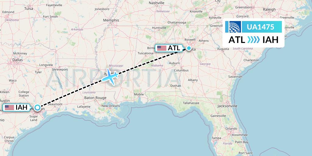 UA1475 United Airlines Flight Map: Atlanta to Houston