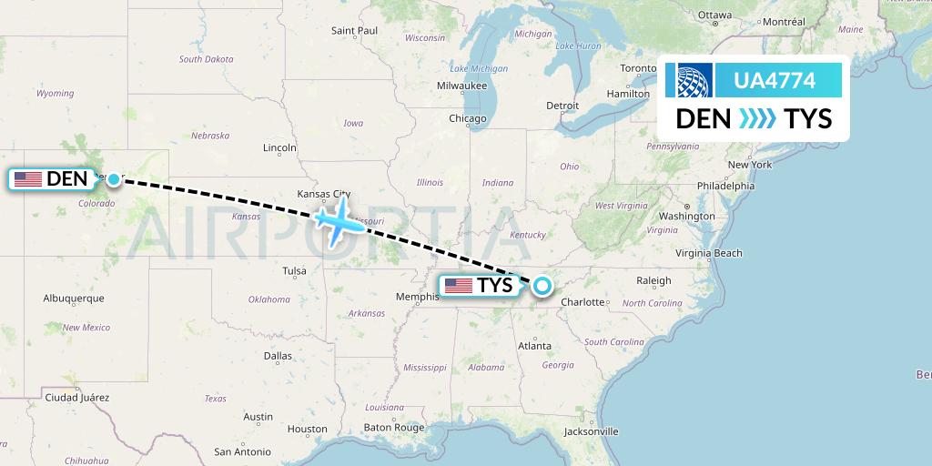 UA4774 United Airlines Flight Map: Denver to Knoxville