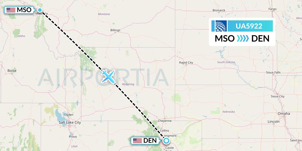 UA5922 United Airlines Flight Map: Missoula to Denver