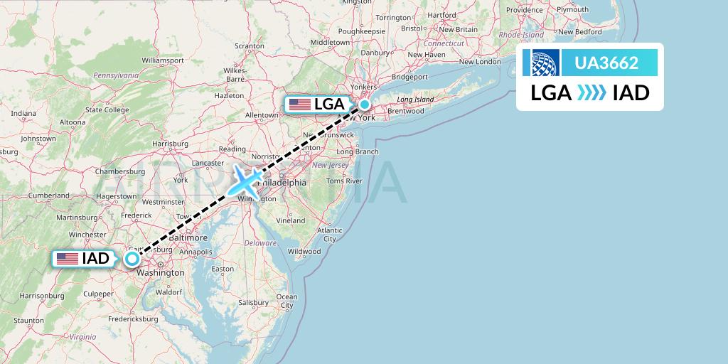 UA3662 United Airlines Flight Map: New York to Washington