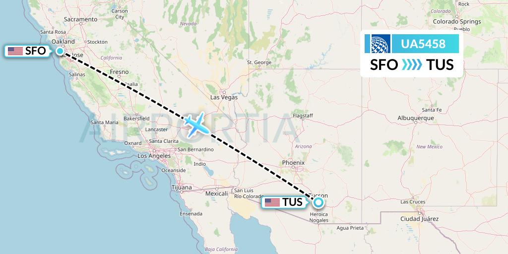 UA5458 United Airlines Flight Map: San Francisco to Tucson