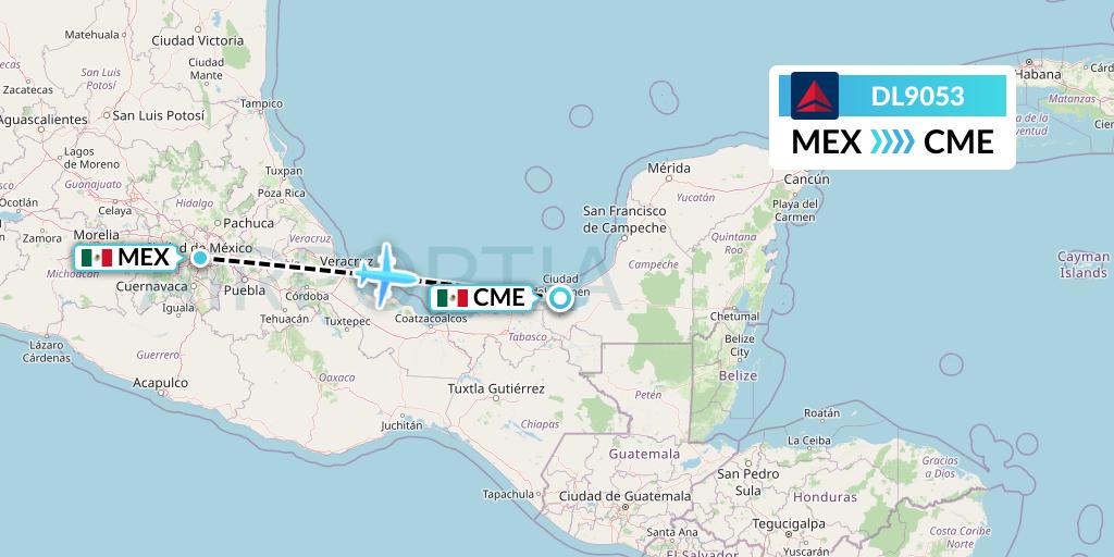 DL9053 Delta Air Lines Flight Map: Mexico City to Ciudad del Carmen