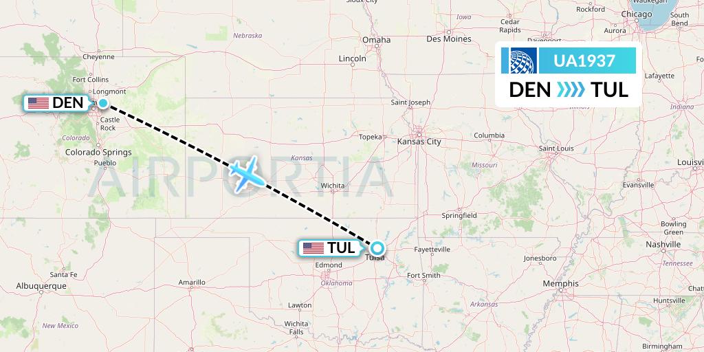 UA1937 United Airlines Flight Map: Denver to Tulsa