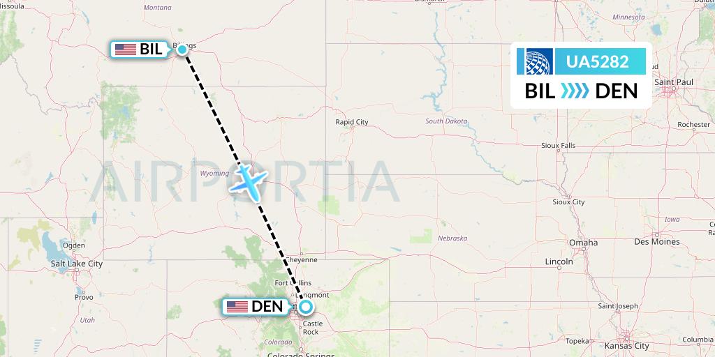 UA5282 United Airlines Flight Map: Billings to Denver