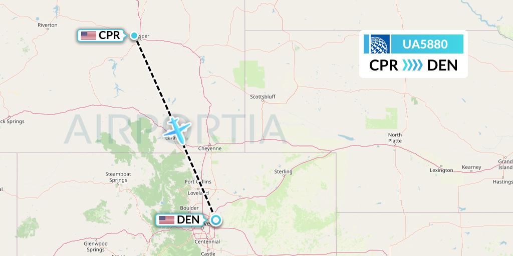 UA5880 United Airlines Flight Map: Casper to Denver