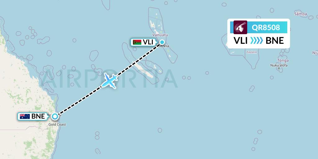 QR8508 Qatar Airways Flight Map: Port Vila to Brisbane