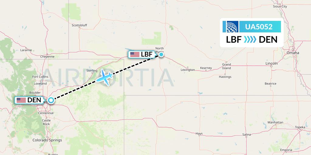 UA5052 United Airlines Flight Map: North Platte to Denver