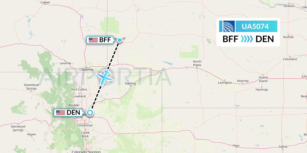 UA5074 United Airlines Flight Map: Scottsbluff to Denver
