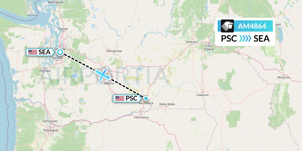 AM4864 Aeromexico Flight Map: Pasco to Seattle