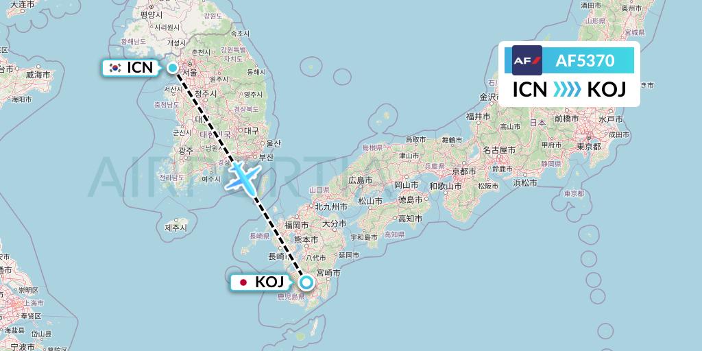 AF5370 Air France Flight Map: Seoul to Kagoshima
