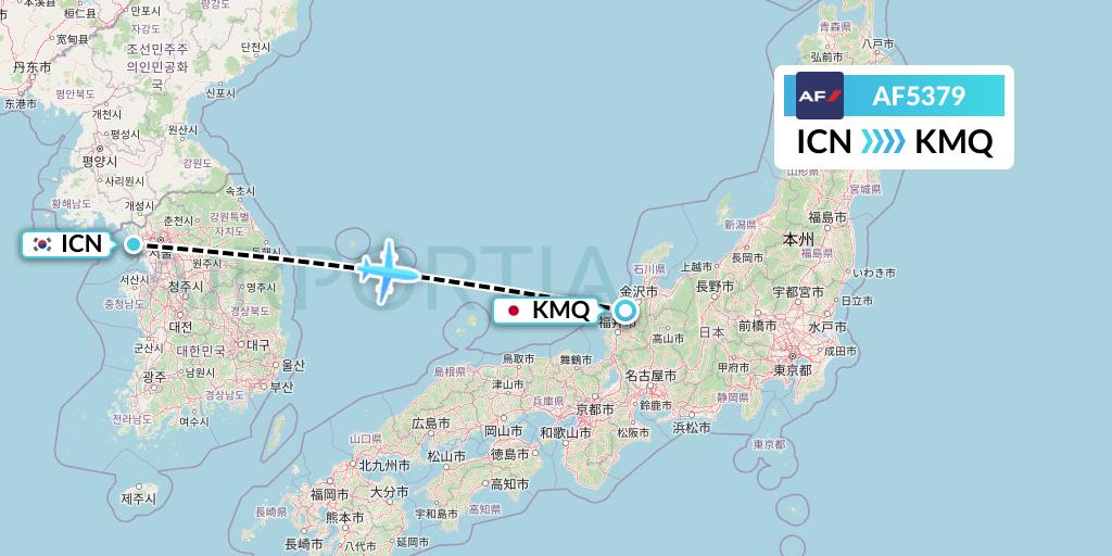 AF5379 Air France Flight Map: Seoul to Komatsu