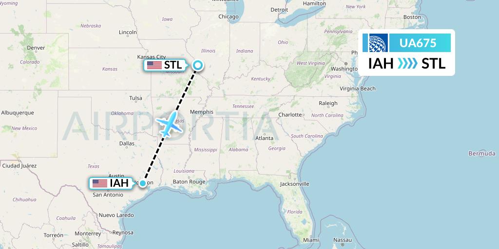UA675 United Airlines Flight Map: Houston to St. Louis