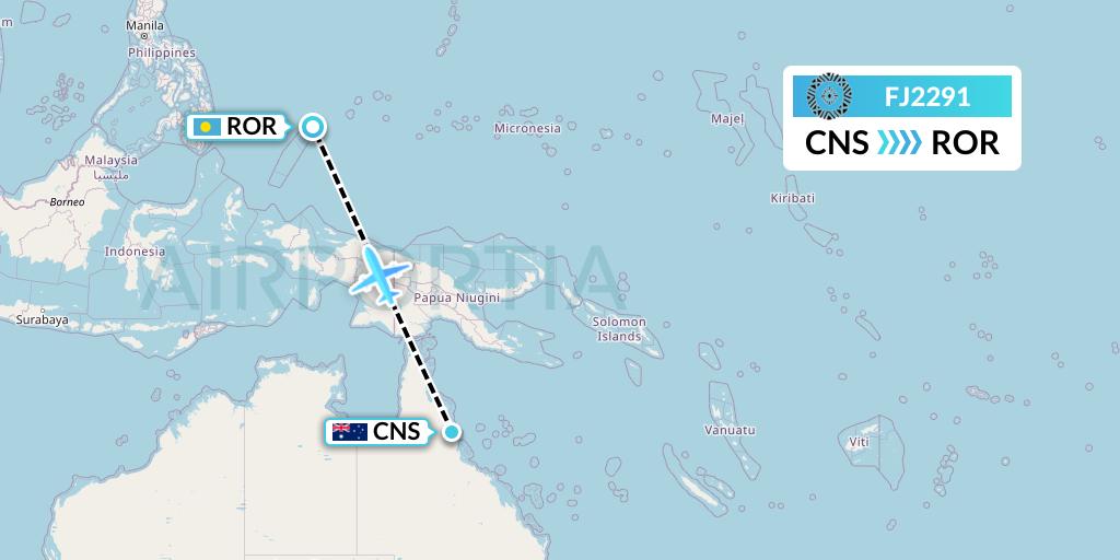 FJ2291 Fiji Airways Flight Map: Cairns to Airai