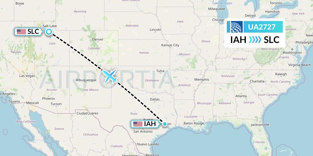 UA2727 United Airlines Flight Map: Houston to Salt Lake City