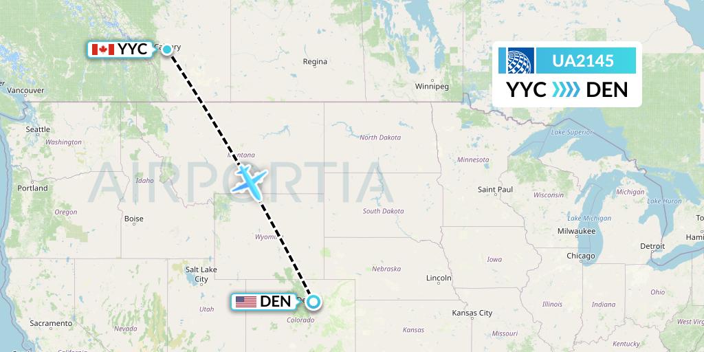 UA2145 United Airlines Flight Map: Calgary to Denver