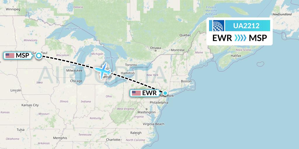 UA2212 United Airlines Flight Map: New York to Minneapolis