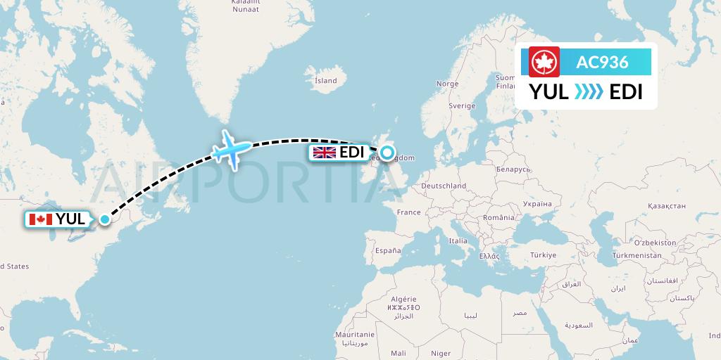 AC936 Air Canada Flight Map: Montreal to Edinburgh