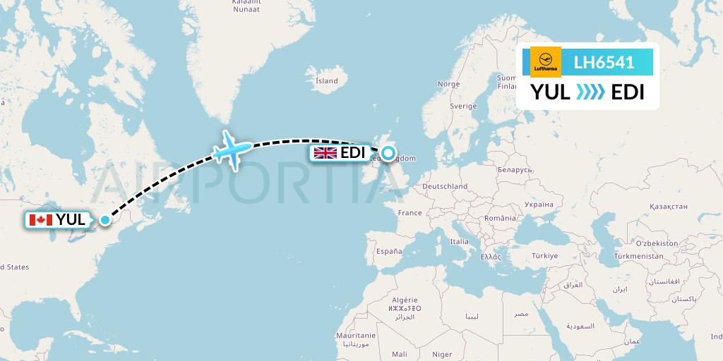 LH6541 Lufthansa Flight Map: Montreal to Edinburgh