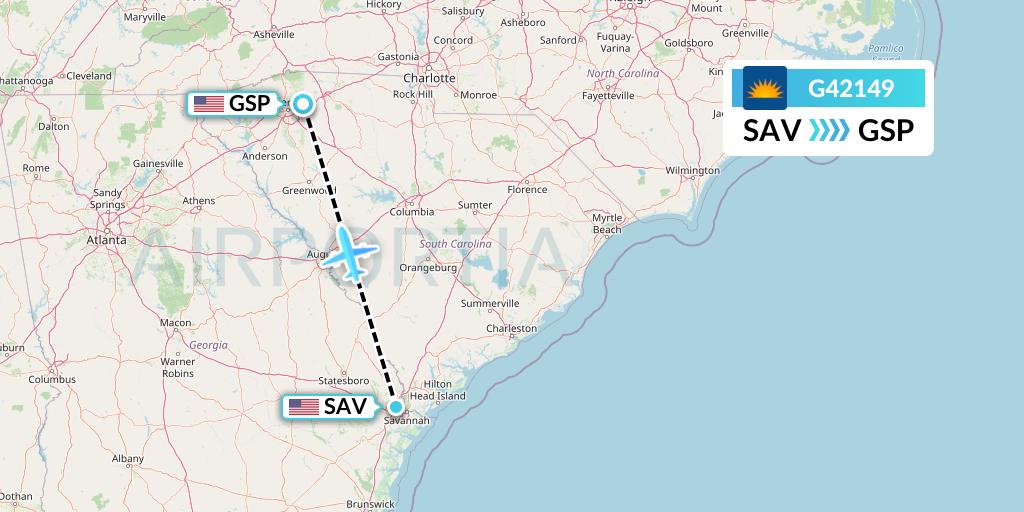 G42149 Allegiant Air Flight Map: Savannah to Greenville-Spartanburg