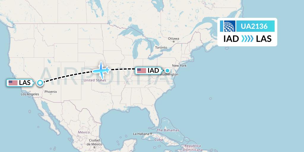 UA2136 United Airlines Flight Map: Washington to Las Vegas