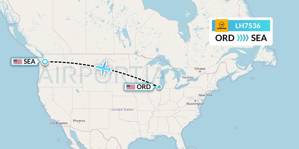 LH7536 Lufthansa Flight Map: Chicago to Seattle